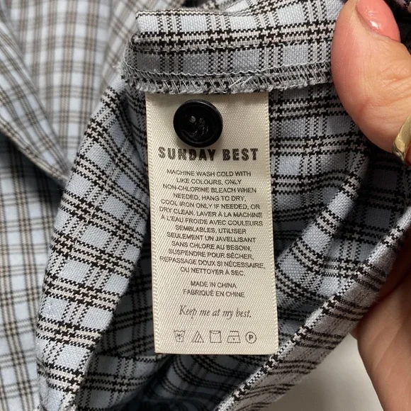 ❗️SOLD❗️Aritzia Sunday Best Blue Plaid Crop Short Sleeve Tuesday Blouse Size XS - Picture 8 of 9